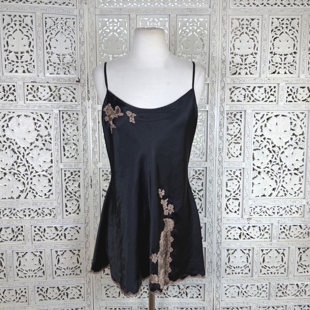 Vtg Y2K Victorias Secret Black Lace Slip Night Gown Dress Womens Large Sexy